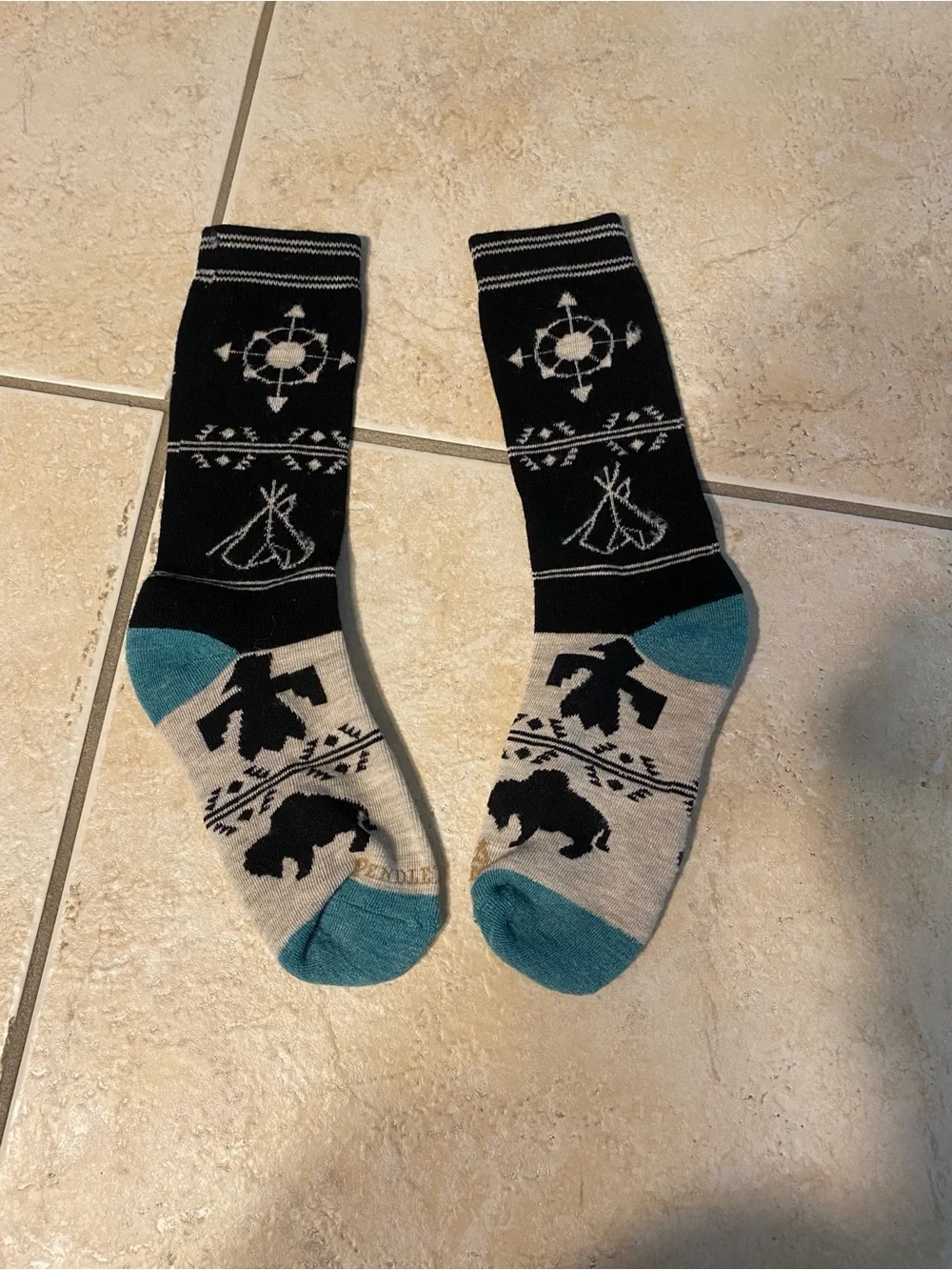 Pendleton Black, Cream & Teal Patterned Crew Socks